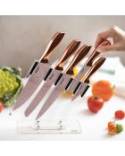 5 Couteaux de cuisine avec support Stonerose roses